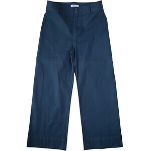 Margaret O'Leary Wide Leg High Waist Blue Cotton Blend Chino Pants Size Medium